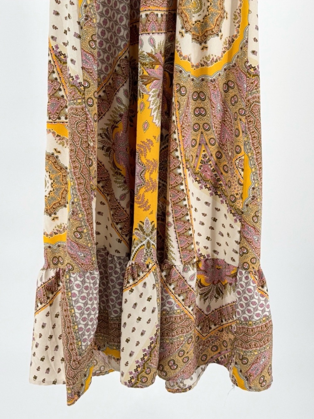 Boho Halter Maxi Dress in Beige and Mustard - Picture 6 of 7